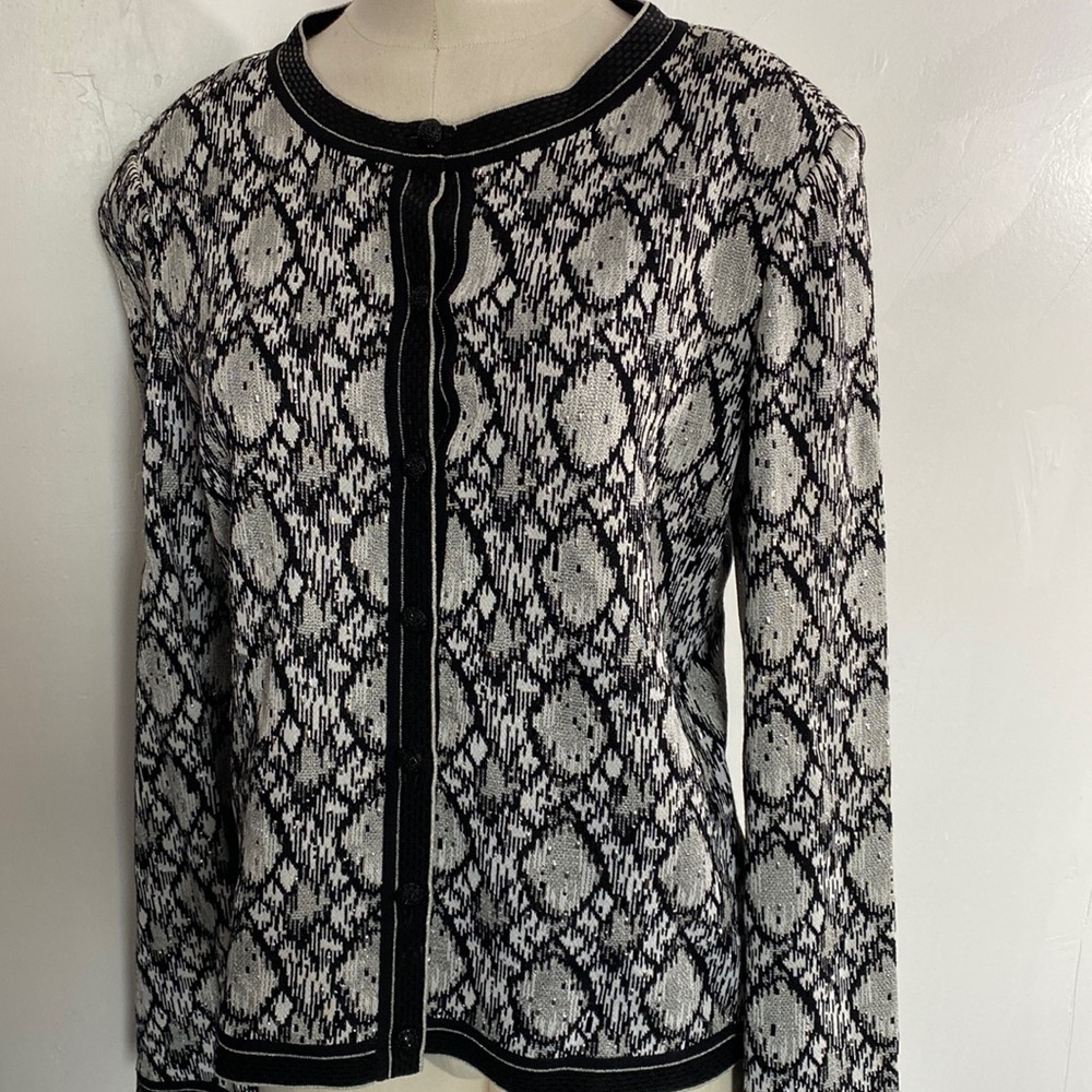 St john sweater gray black metallic made in USA size small